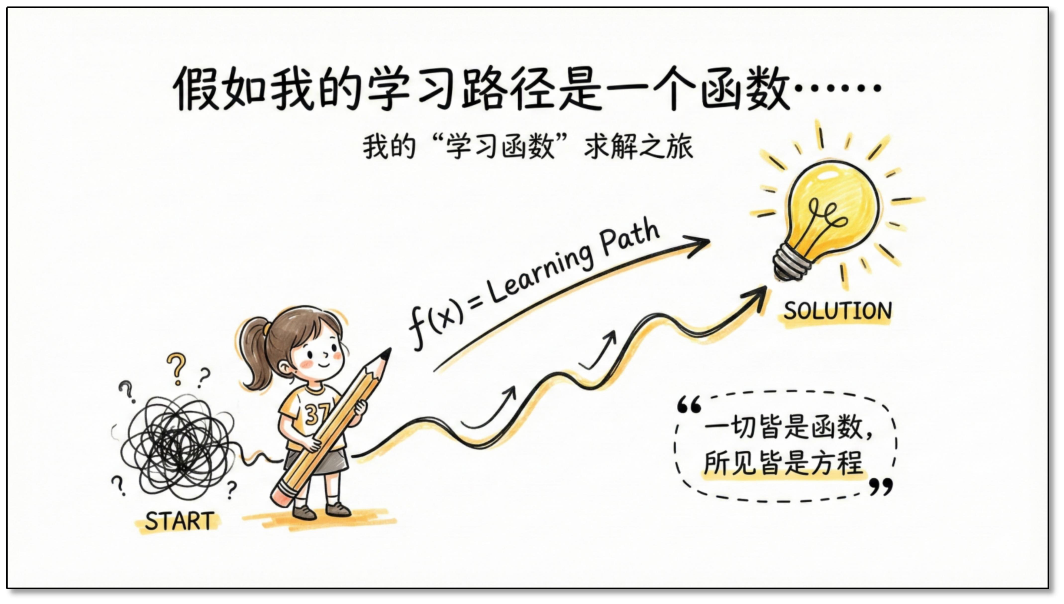 假如我的学习路径是一个函数——f(x)=Learning Path，从START出发沿曲线到达SOLUTION，旁注
