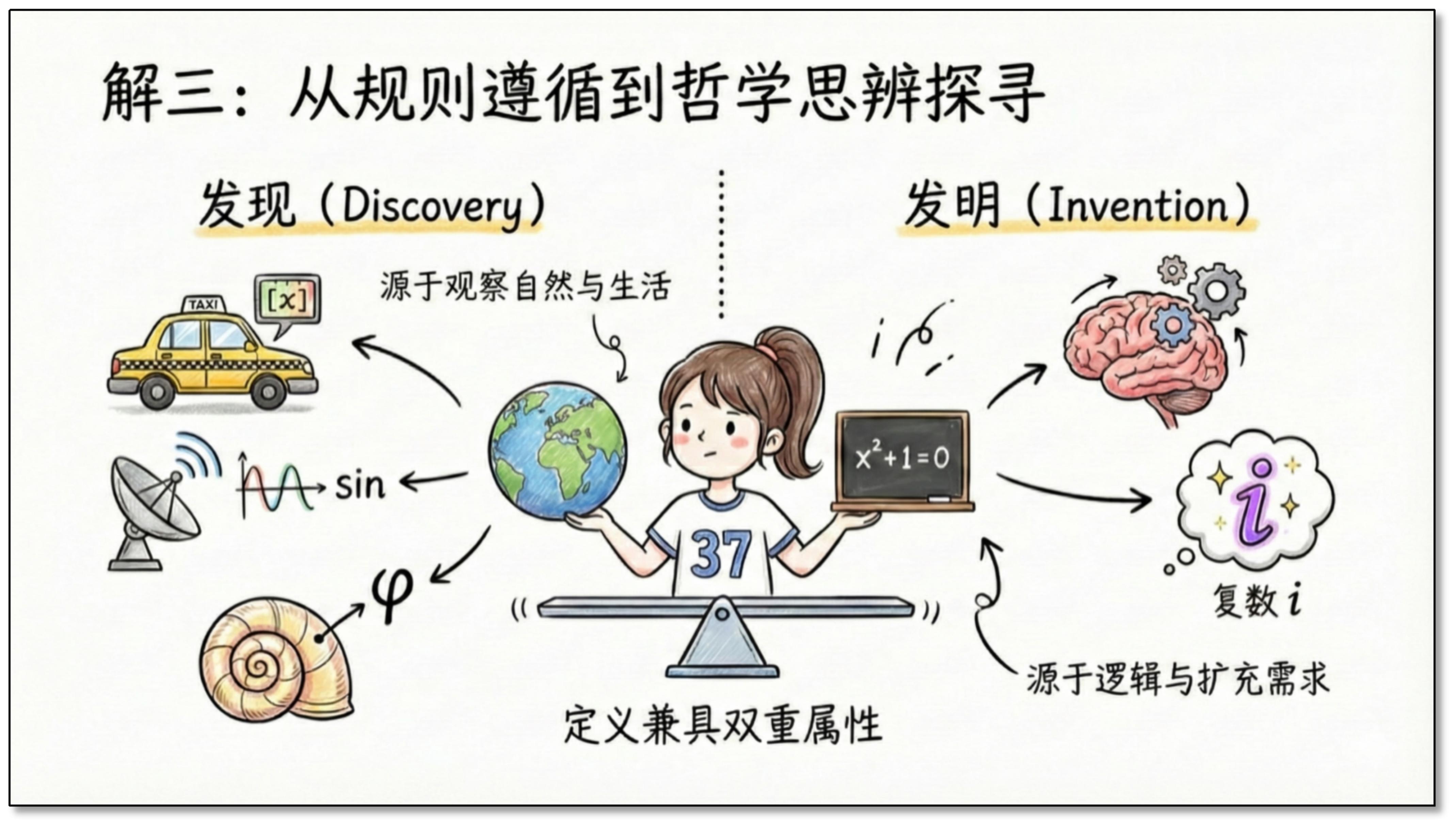解三：从规则遵循到哲学思辨探寻——发现（Discovery）源于观察自然与生活，发明（Invention）源于逻辑与扩充需求，定义兼具双重属性